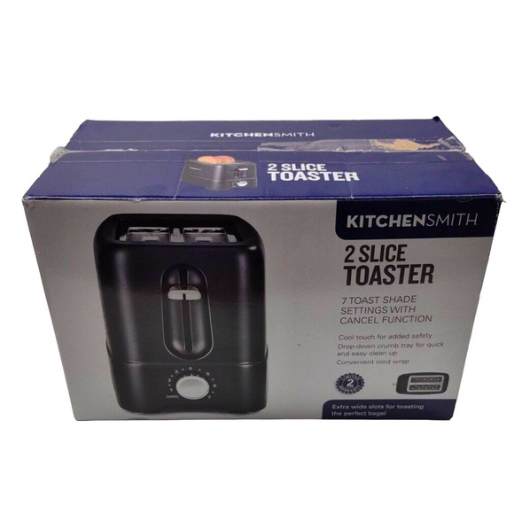 KitchenSmith 2 Slice Toaster 7 Toast Shade Extra Wide Slots Black - Picture 7 of 15